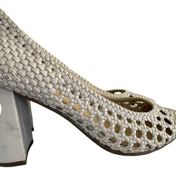 Nordstrom Marc Fisher Bone "Viviane" Woven Pointed Toe Block Heel Pumps Size 5.5 - Picture 5 of 9
